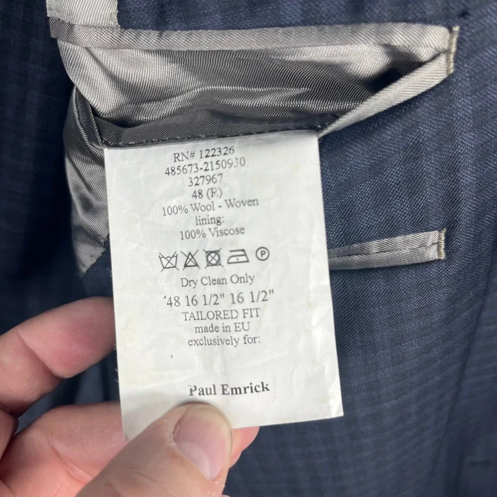 J. Hilburn Sport Coat Mens 48R Navy Blue Wool Micro-Check Tailored Fit Blazer